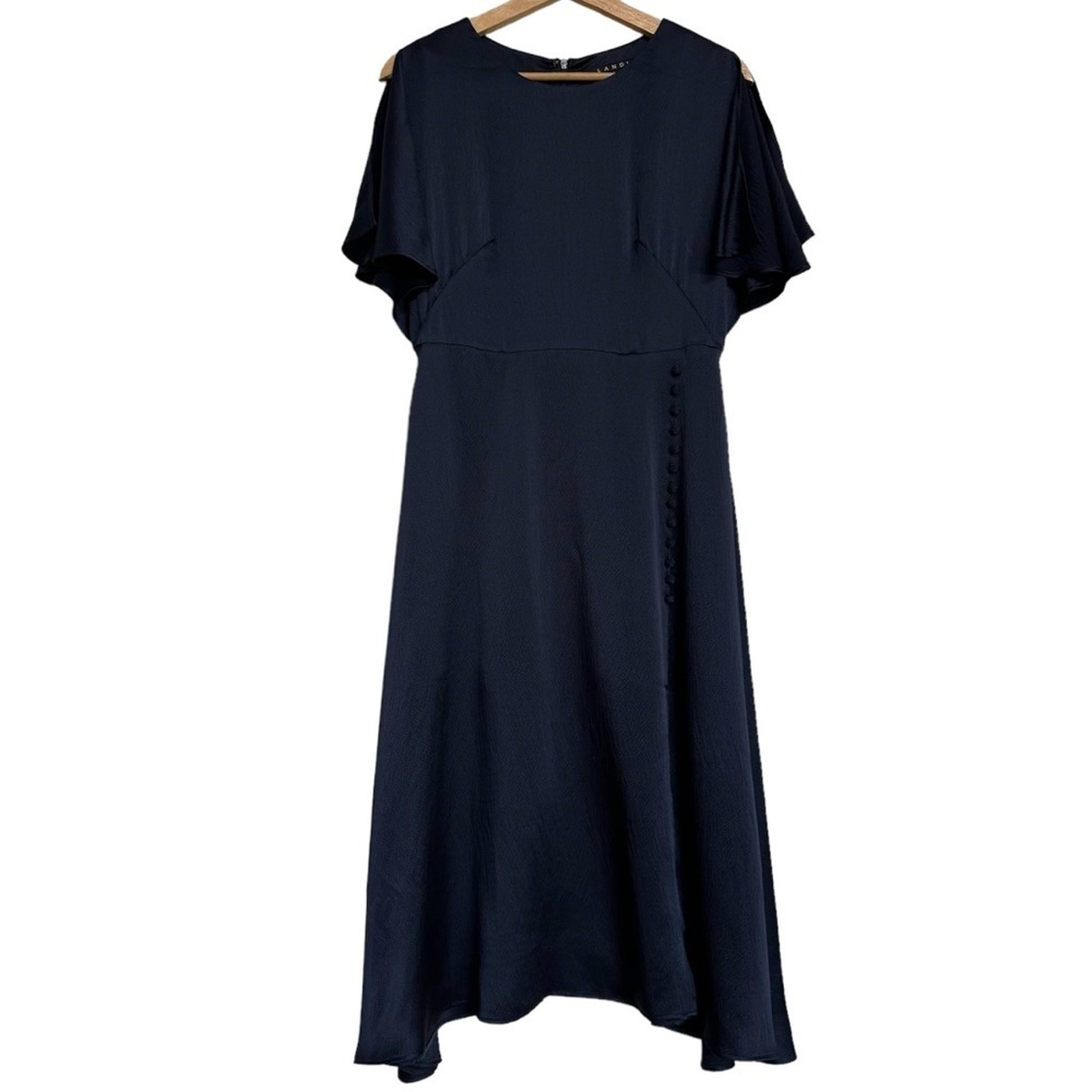 Landi Navy Blue 100% Silk Dress Size M Retro Fairy Feminine